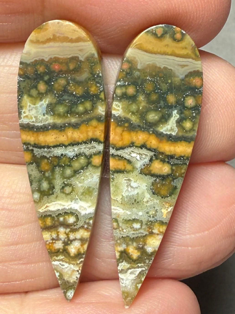 Teardrop 34x11mm Ocean Jasper Cabochon Pair 40