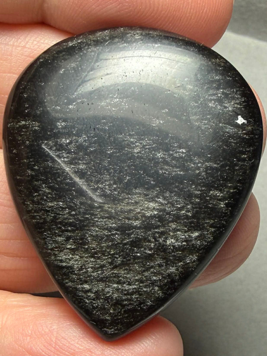 Teardrop 37x31mm Silver Sheen Obsidian Cabochon 33