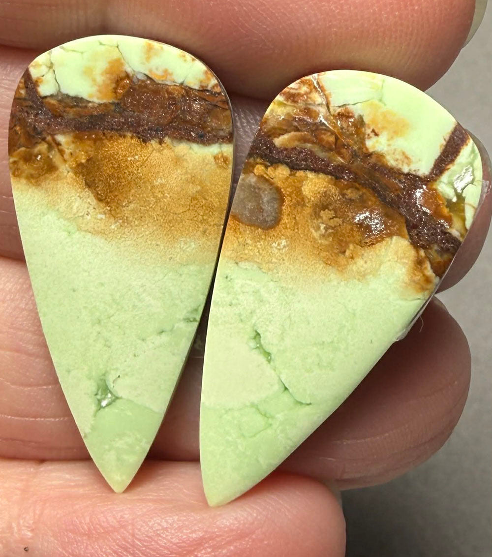 Teardrop 32x15mm Lemon Chrysoprase Cabochon Pair 11