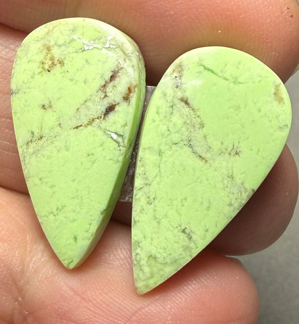 Teardrop 25x14mm Lemon Chrysoprase Cabochon Pair 15