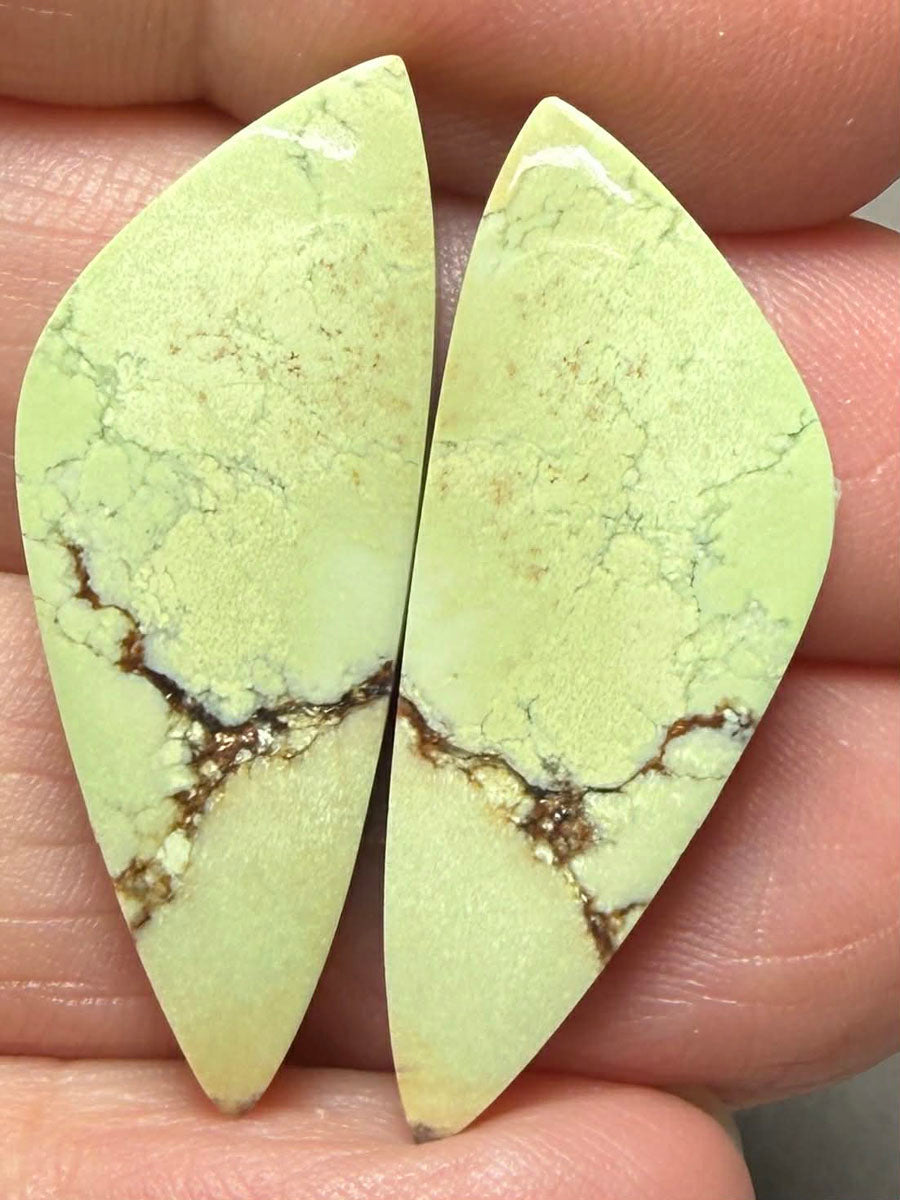Freeform 32x12mm Lemon Chrysoprase Cabochon Pair 17