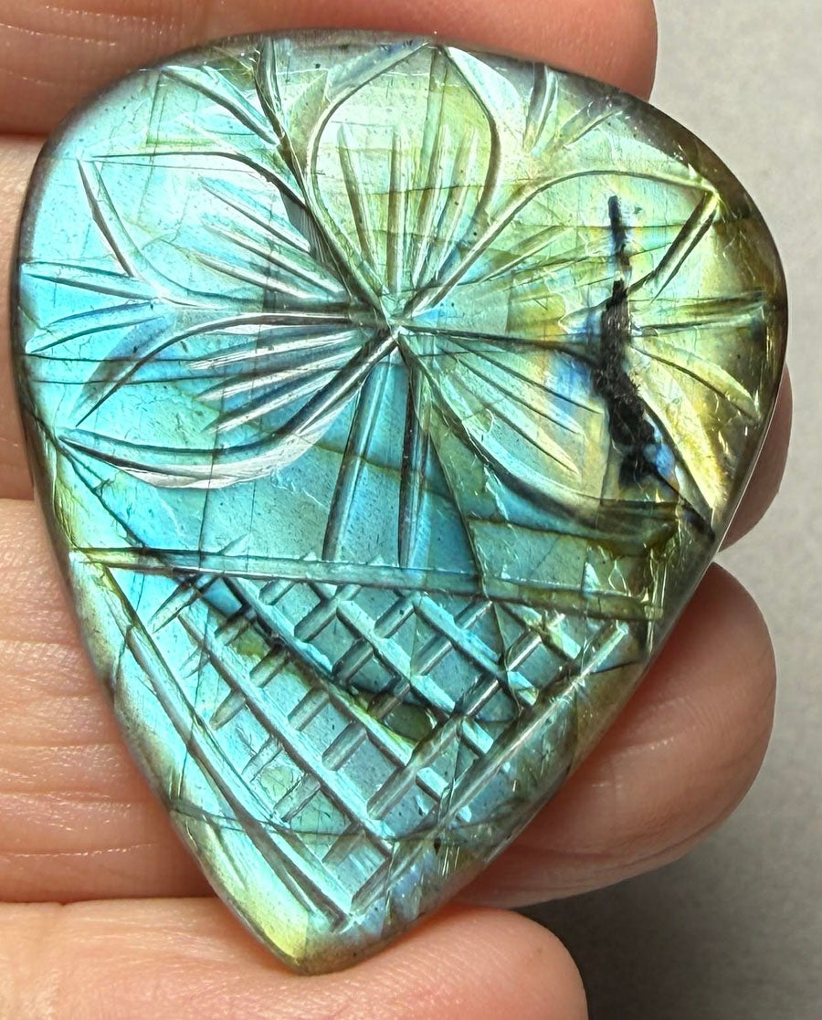 Teardrop 41x35mm Carved Labradorite Cabochon 06