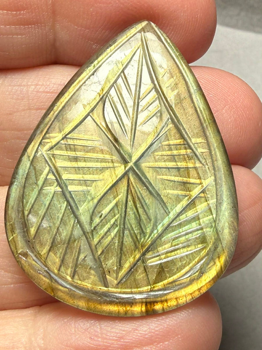 Teardrop 38x29mm Carved Labradorite Cabochon 09