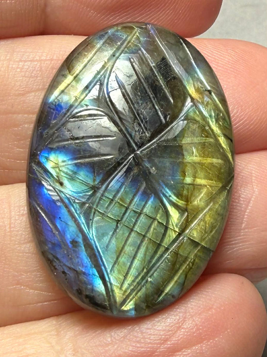 Oval 33x22mm Carved Labradorite Cabochon 20