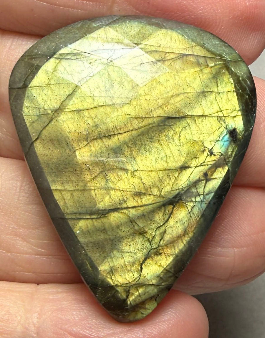 Teardrop 38x31mm Faceted Labradorite Cabochon 36