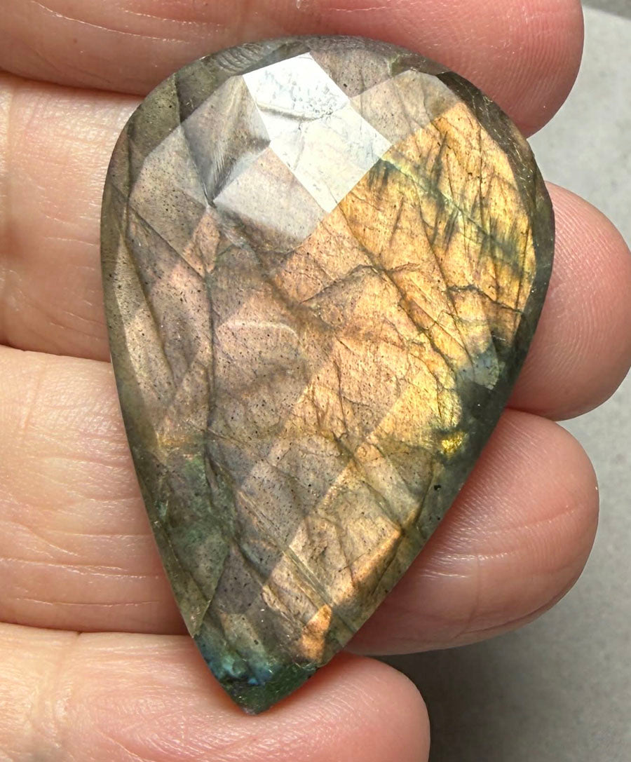 Teardrop 41x28mm Faceted Labradorite Cabochon 46