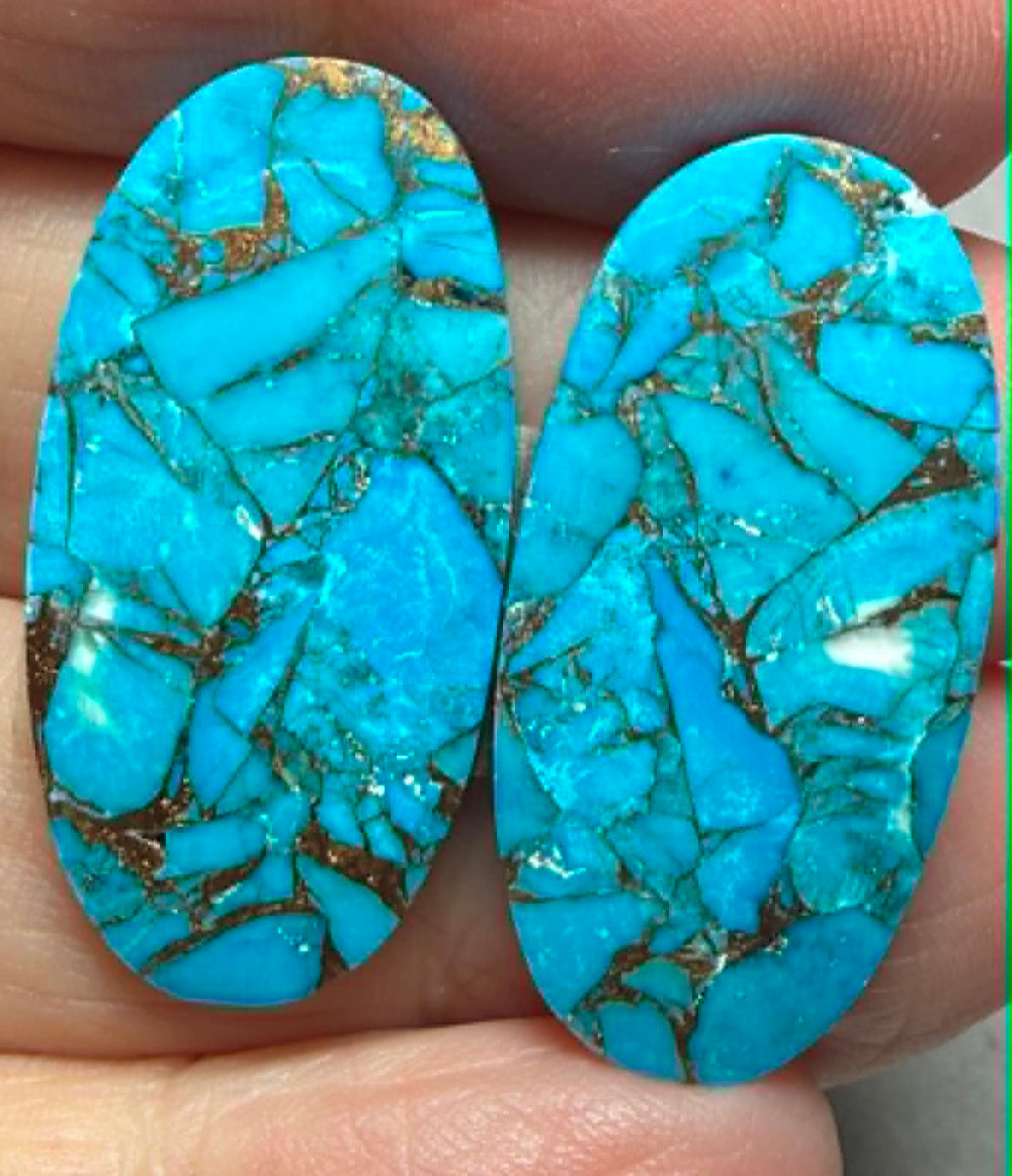 Oval 30x15mm Kingman Turquoise Cabochon Pair 04