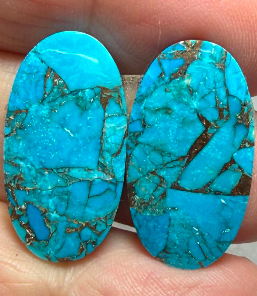 Oval 25x14mm Kingman Turquoise Cabochon Pair 08