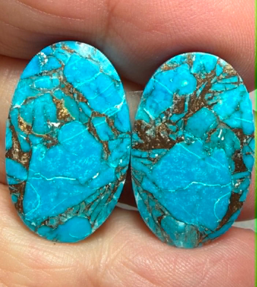 Oval 25x15mm Kingman Turquoise Cabochon Pair 12