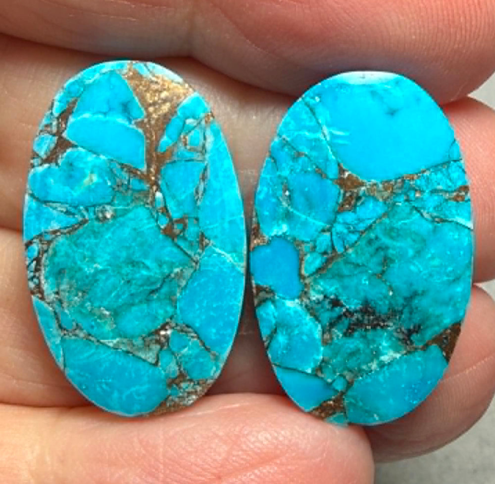 Oval 24x15mm Kingman Turquoise Cabochon Pair 28