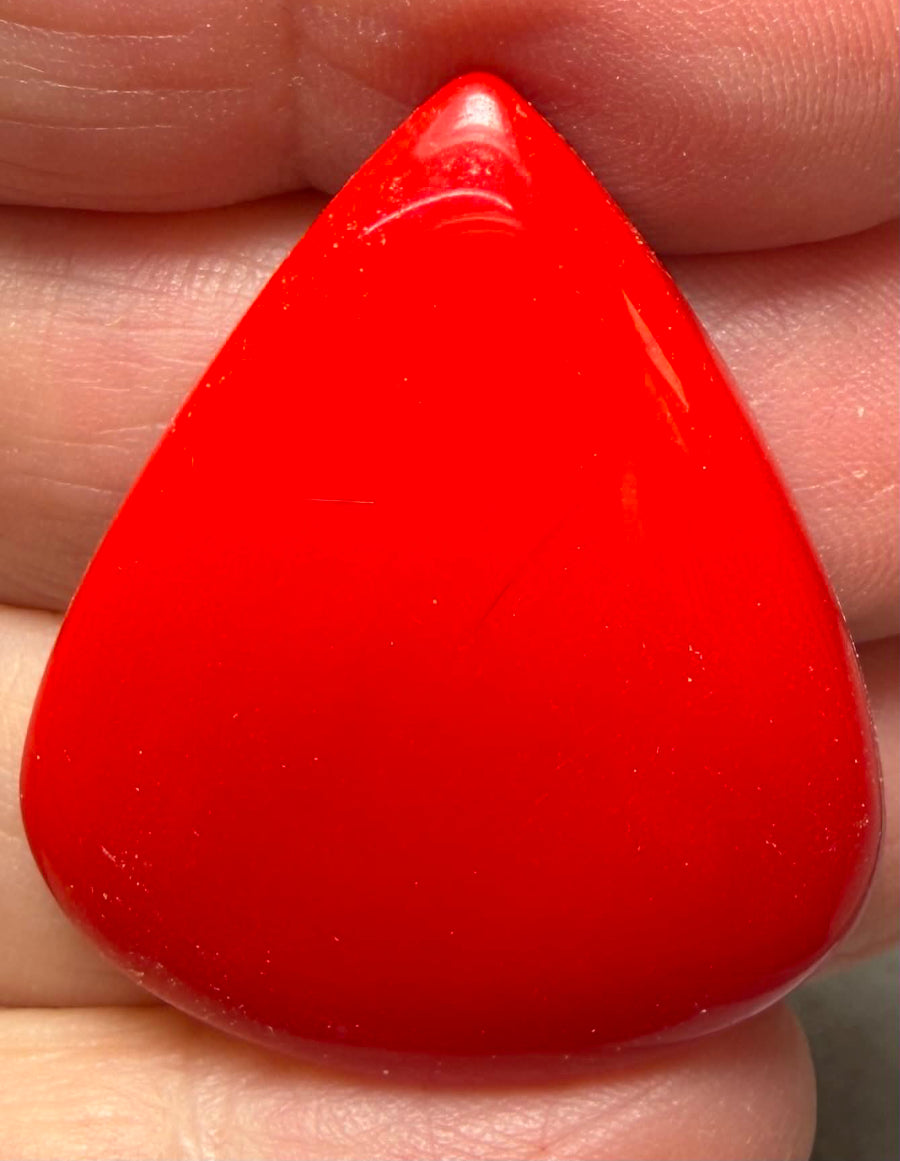 Teardrop 35x29mm Red Coral Cabochon 28