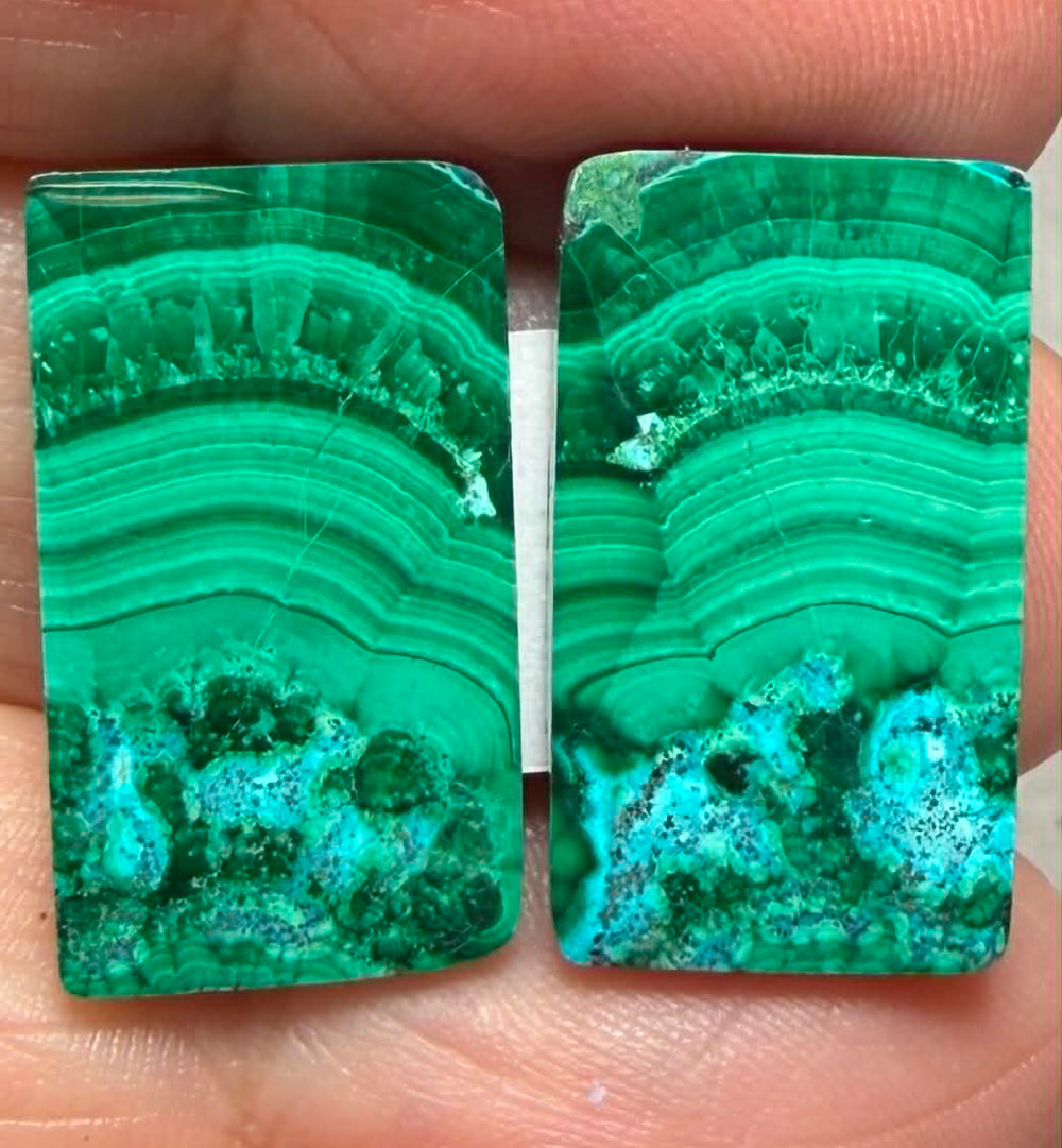 Rectangle 22x13mm Malachite Chrysocolla Cabochon Pair 07