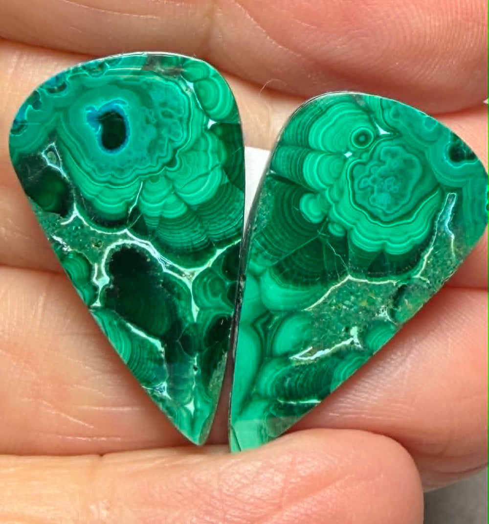 Teardrop 27x15mm Malachite Chrysocolla Cabochon Pair 11