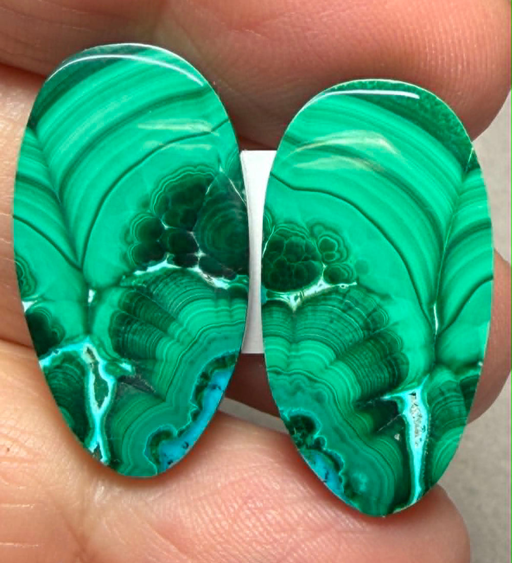 Oval 26x14mm Malachite Chrysocolla Cabochon Pair 12