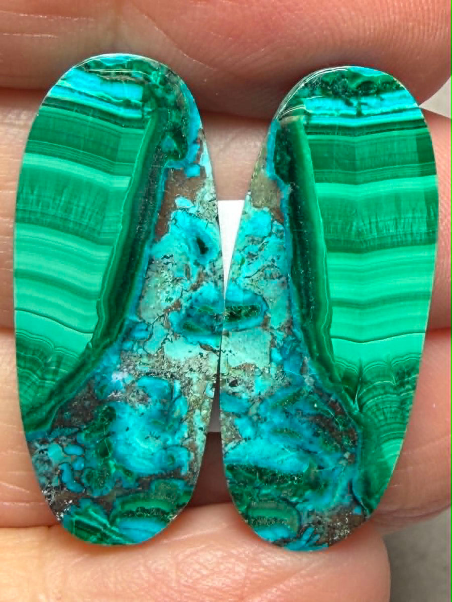 Oval 30x13mm Malachite Chrysocolla Cabochon Pair 16