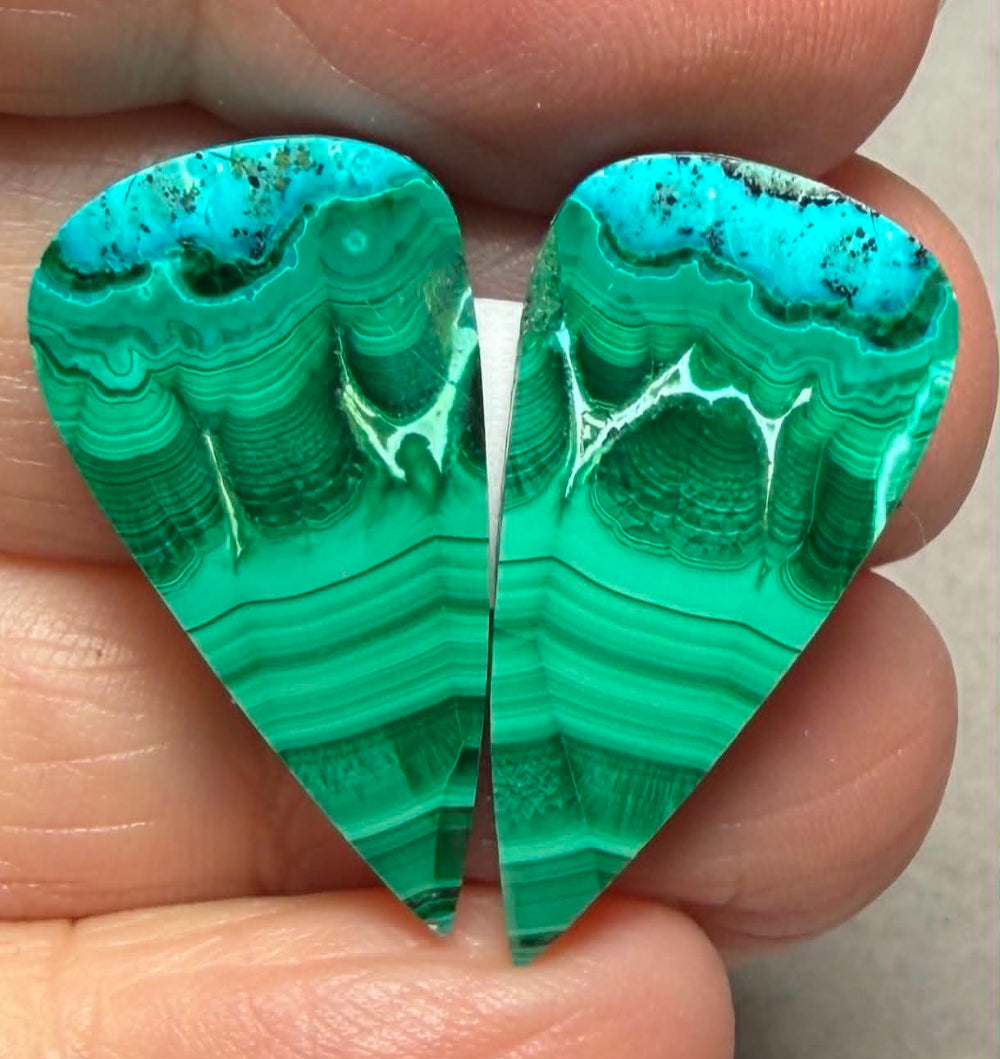 Teardrop 27x13mm Malachite Chrysocolla Cabochon Pair 22