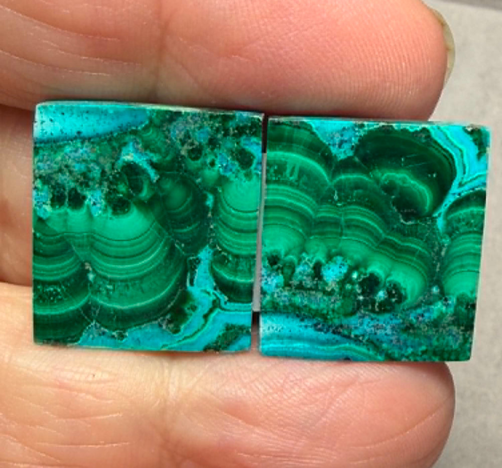 Rectangle 20x18mm Malachite Chrysocolla Cabochon Pair 24