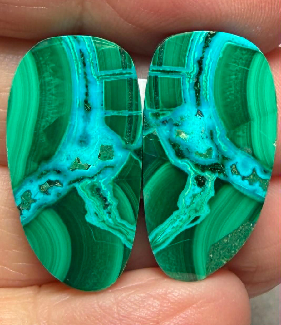 Freeform 26x13mm Malachite Chrysocolla Cabochon Pair 28