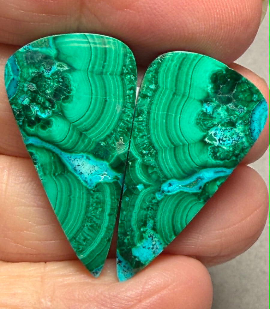 Teardrop 31x16mm Malachite Chrysocolla Cabochon Pair 31