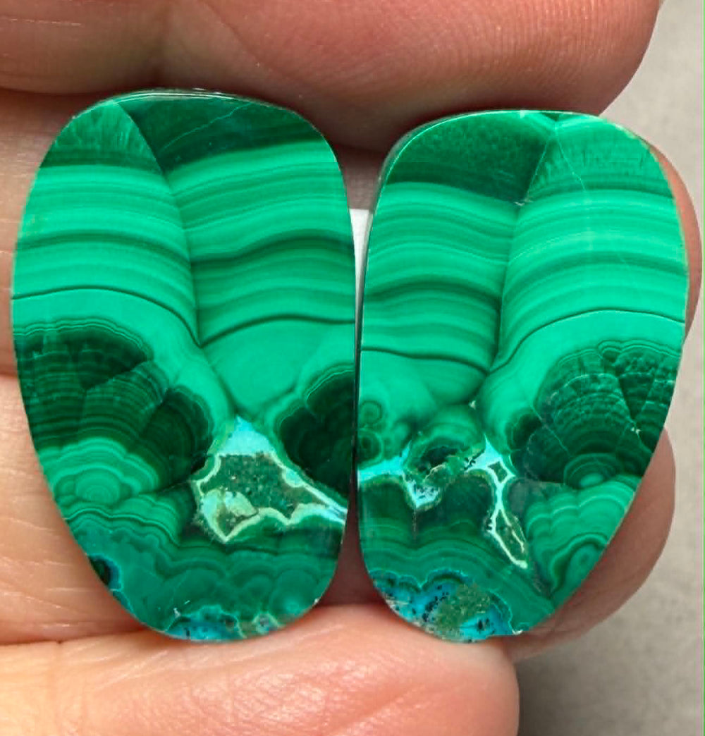 Freeform 26x15mm Malachite Chrysocolla Cabochon Pair 32