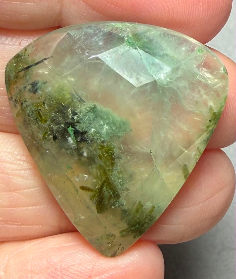 Teardrop 31x29mm Faceted Prehnite Cabochon 13
