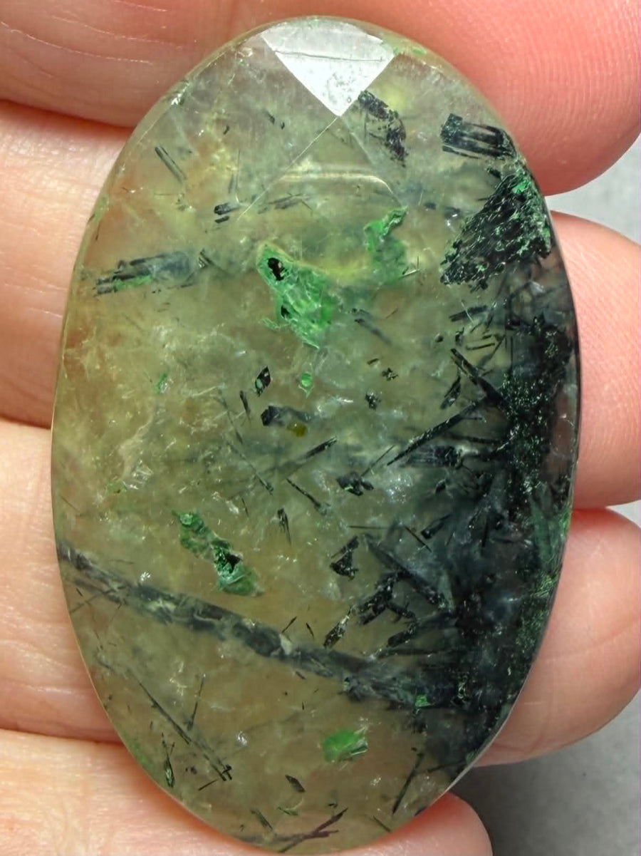 Oval 43x27mm Faceted Prehnite Cabochon 16