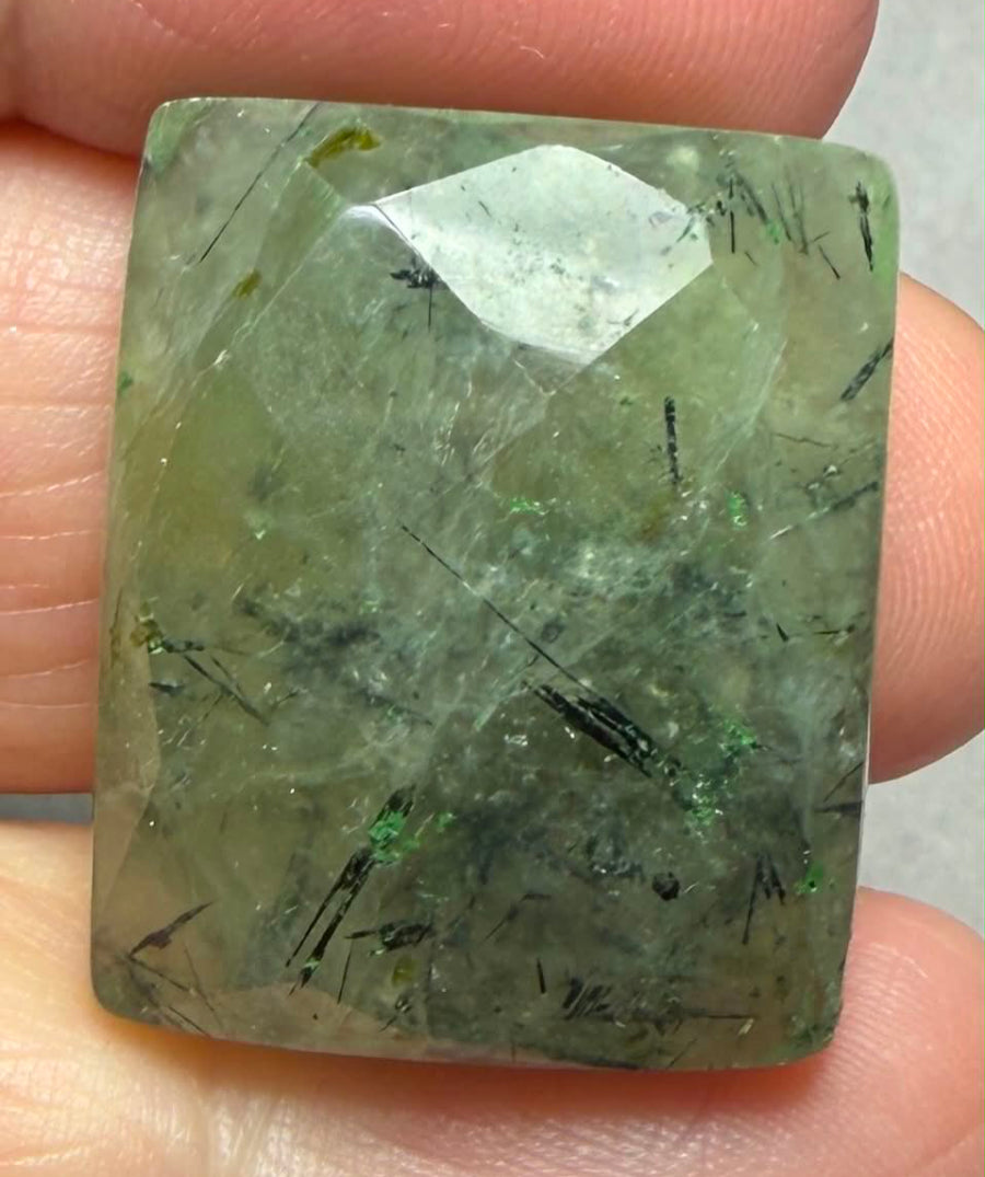 Rectangle 24x20mm Faceted Prehnite Cabochon 17