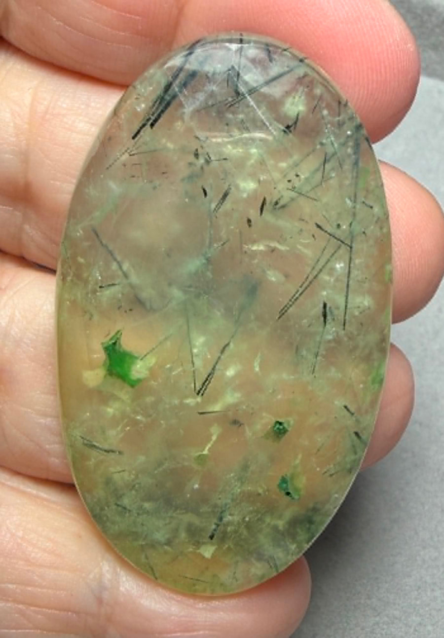 Oval 53x31mm Faceted Prehnite Cabochon 18
