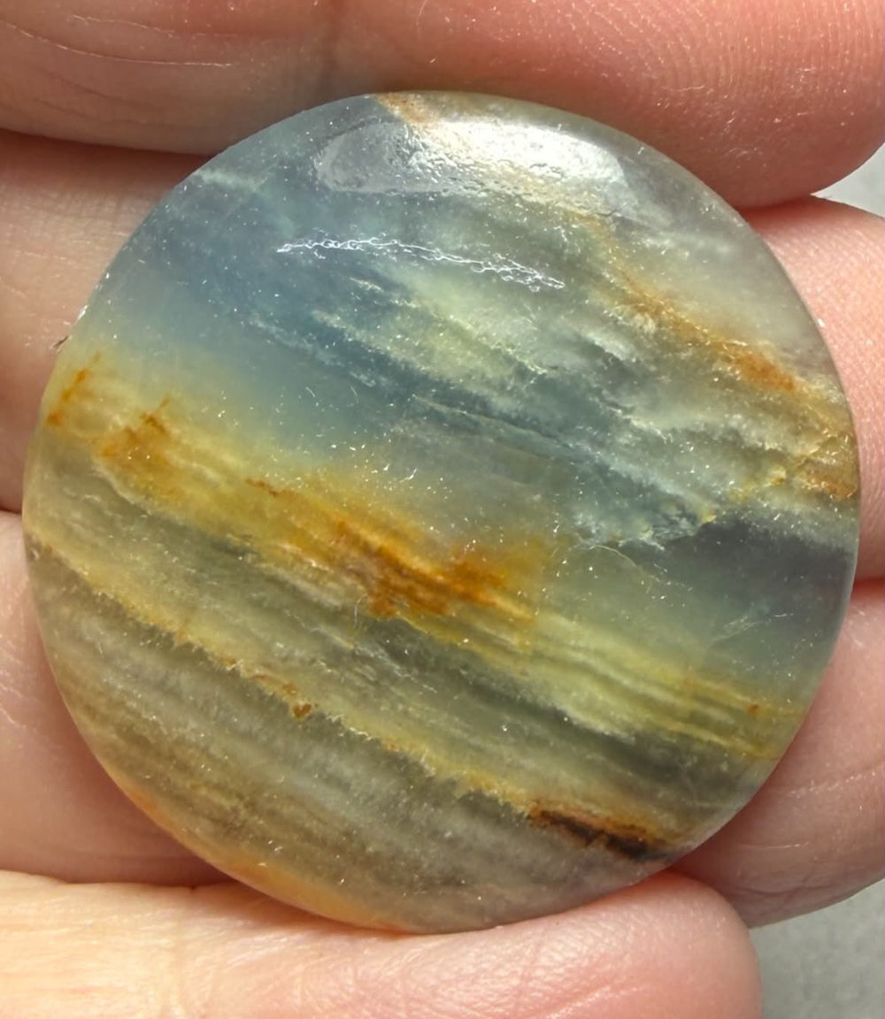 Round 32x32mm Lemurian Aquatine Calcite Cabochon 31