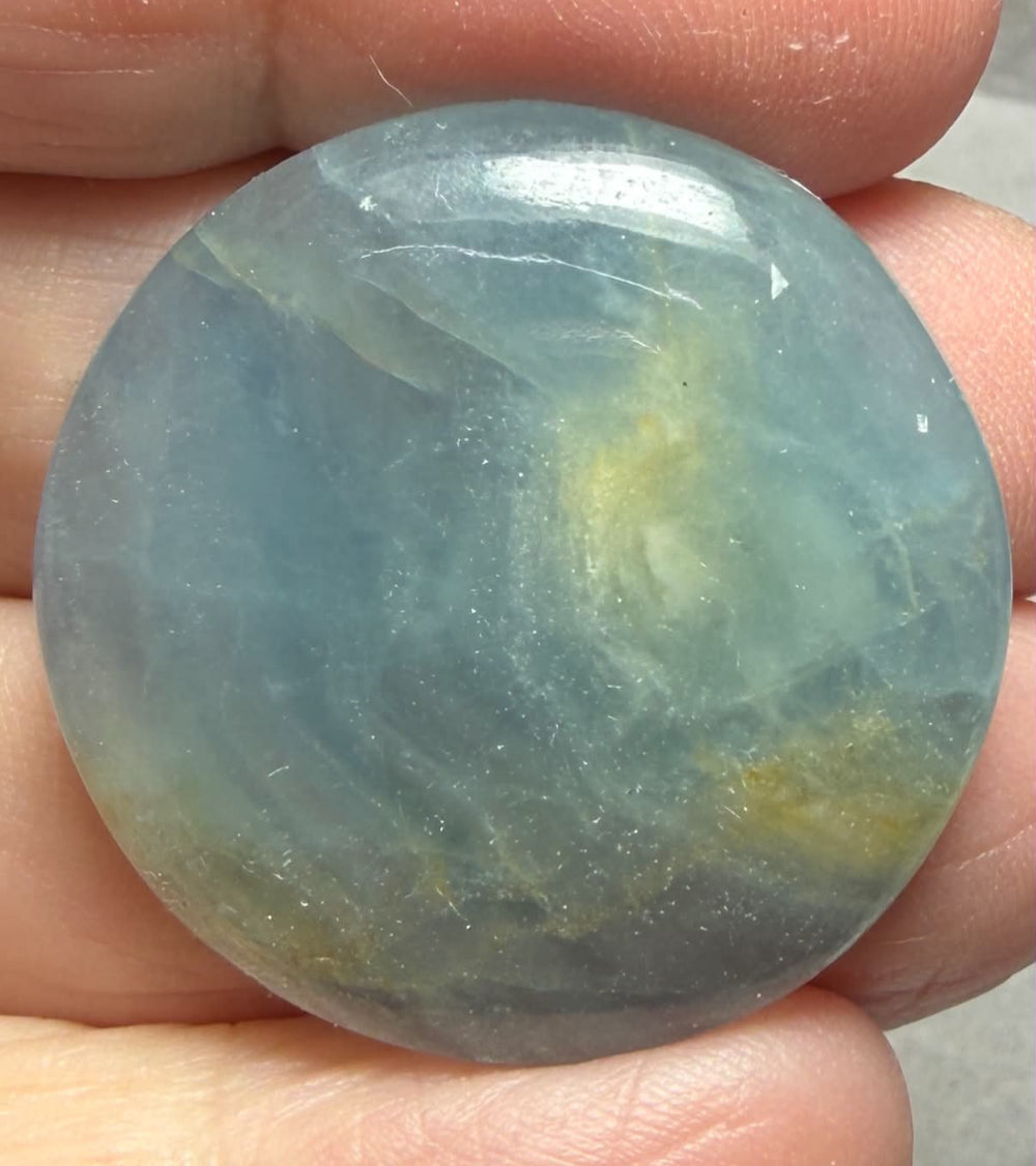 Round 31x31mm Lemurian Aquatine Calcite Cabochon 55