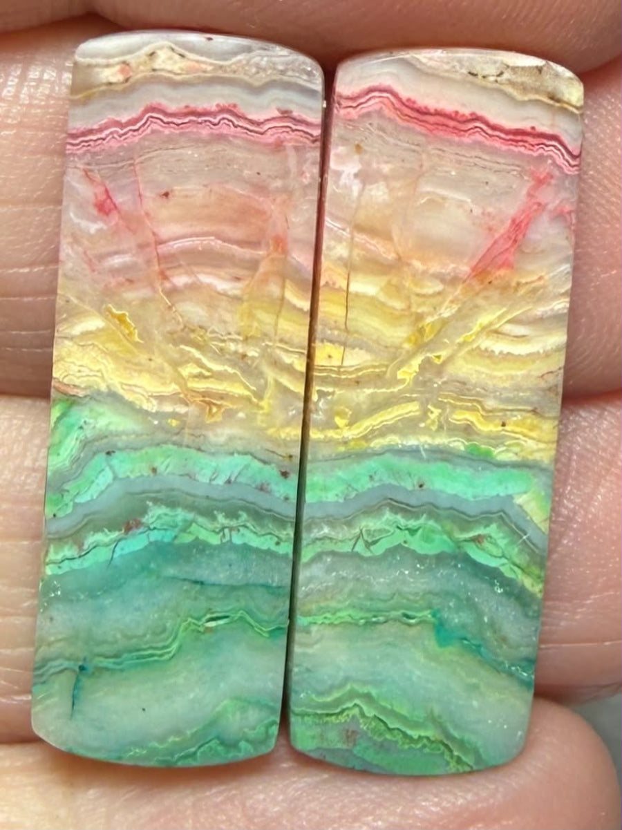 Rectangle 29x10mm Colour Enhanced Agate Cabochon Pair 08