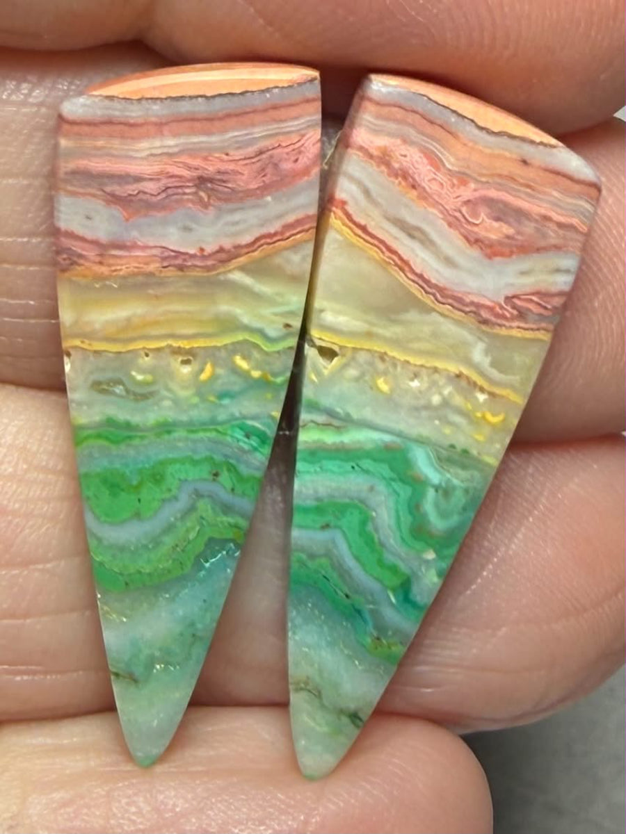 Freeform 30x10mm Colour Enhanced Agate Cabochon Pair 09