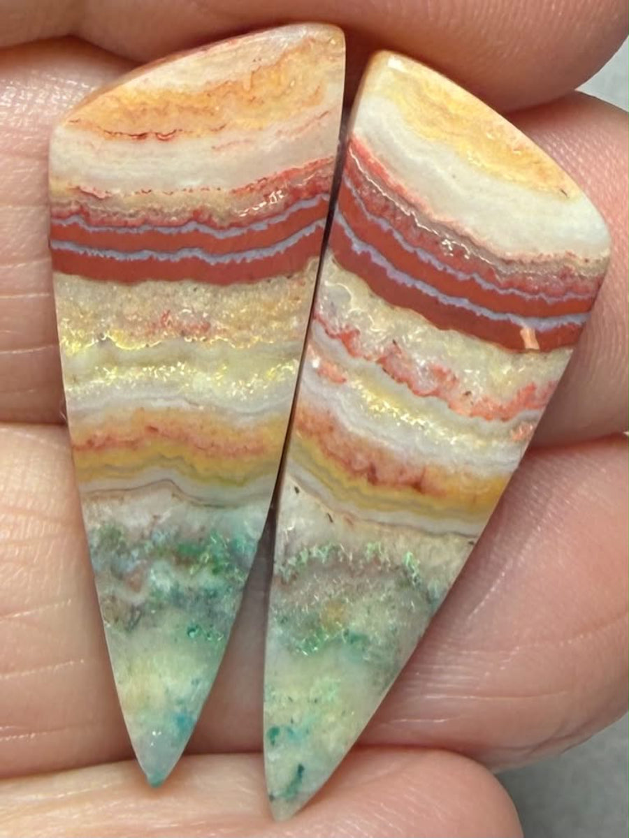 Freeform 31x11mm Colour Enhanced Agate Cabochon Pair 11