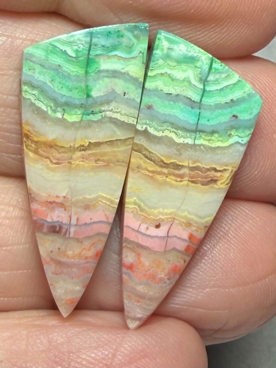 Freeform 28x11mm Colour Enhanced Agate Cabochon Pair 20