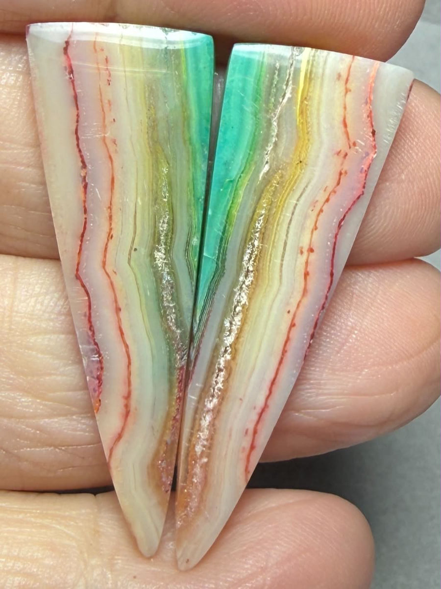 Freeform 40x14mm Colour Enhanced Agate Cabochon Pair 21