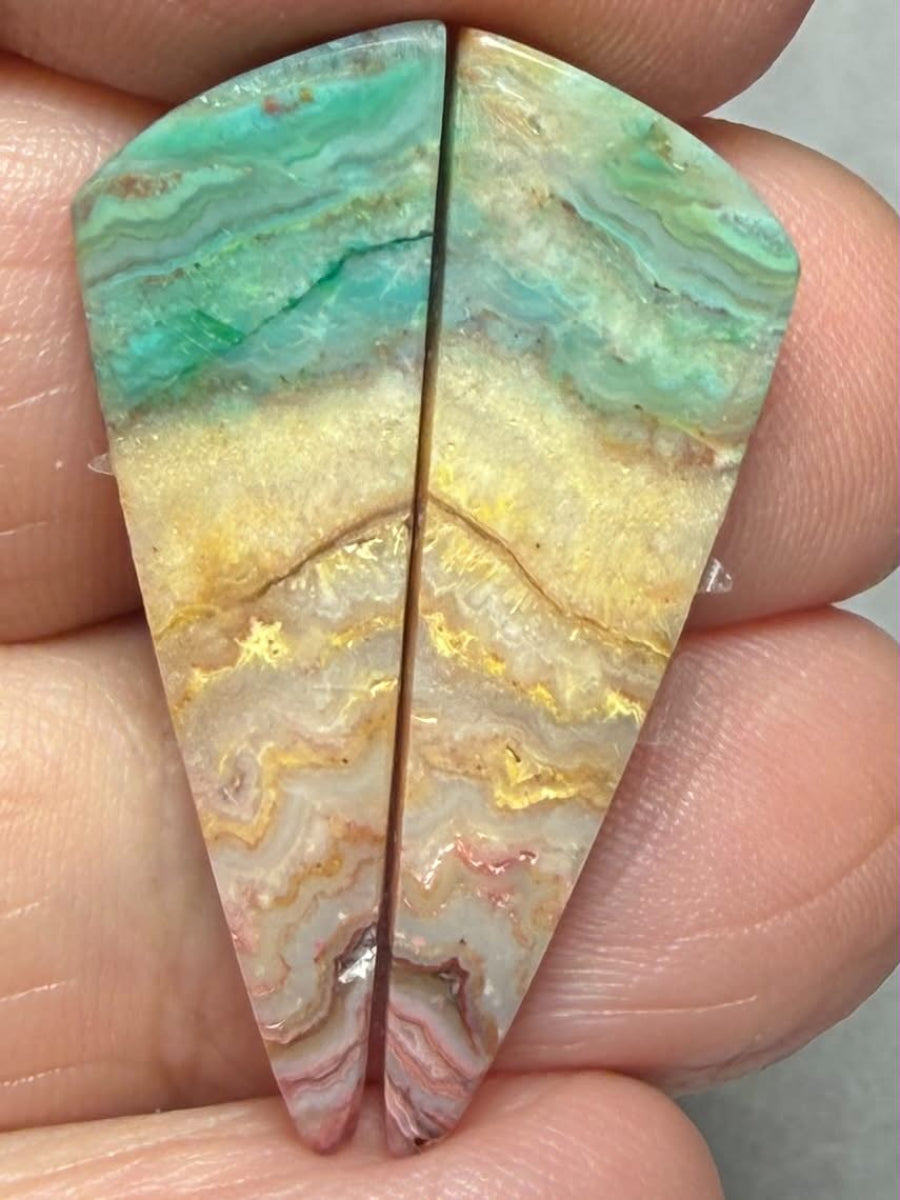 Freeform 31x10mm Colour Enhanced Agate Cabochon Pair 23