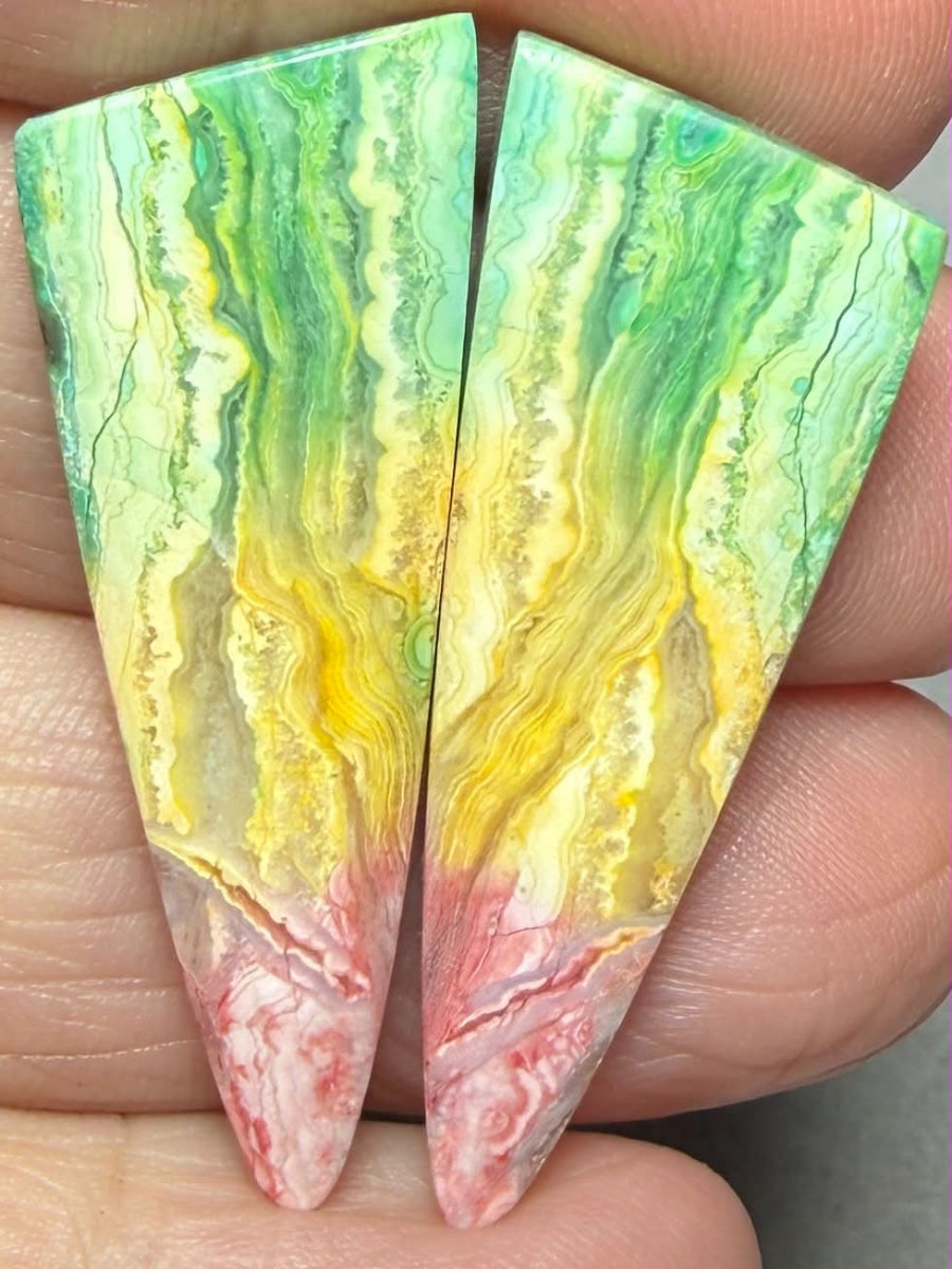 Freeform 39x14mm Colour Enhanced Agate Cabochon Pair 25