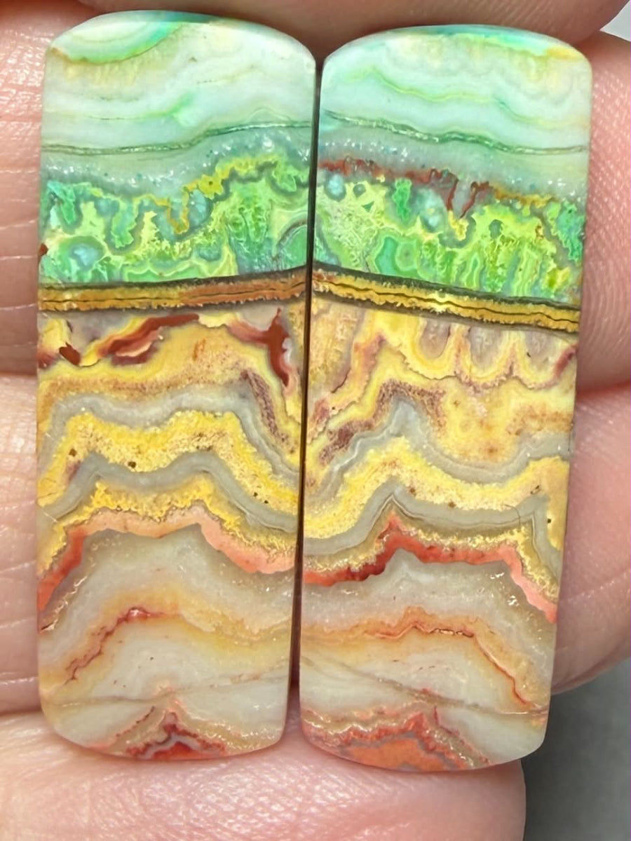 Rectangle 30x10mm Colour Enhanced Agate Cabochon Pair 28