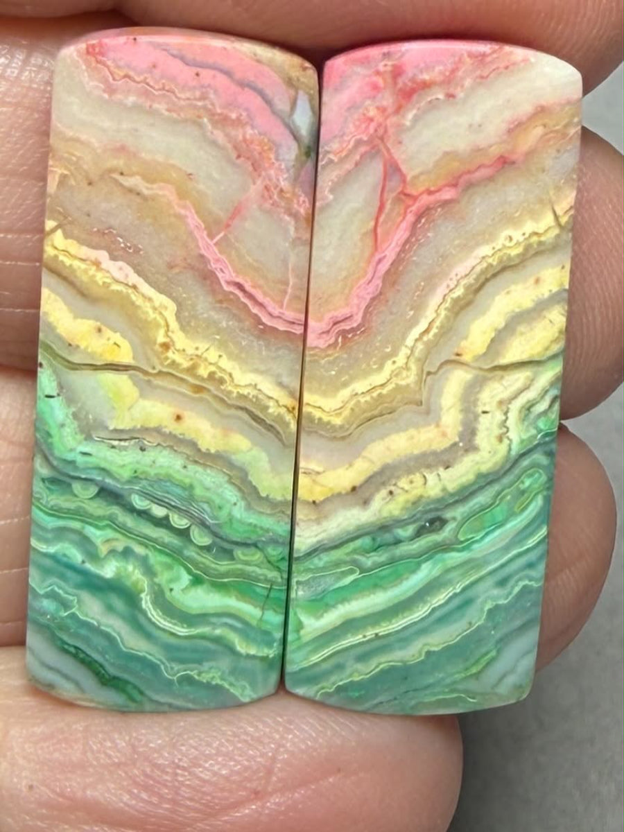 Rectangle 30x11mm Colour Enhanced Agate Cabochon Pair 32