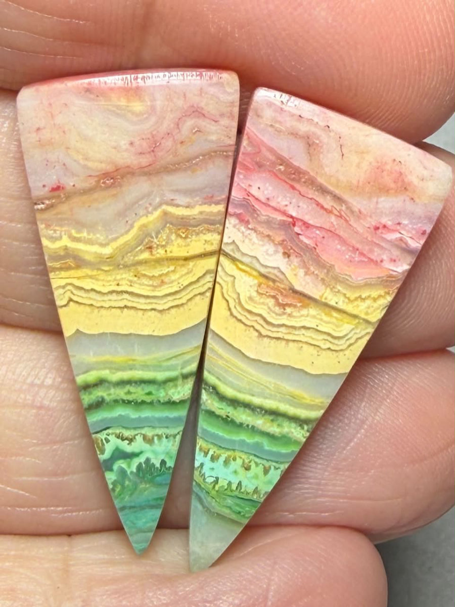 Freeform 33x14mm Colour Enhanced Agate Cabochon Pair 38