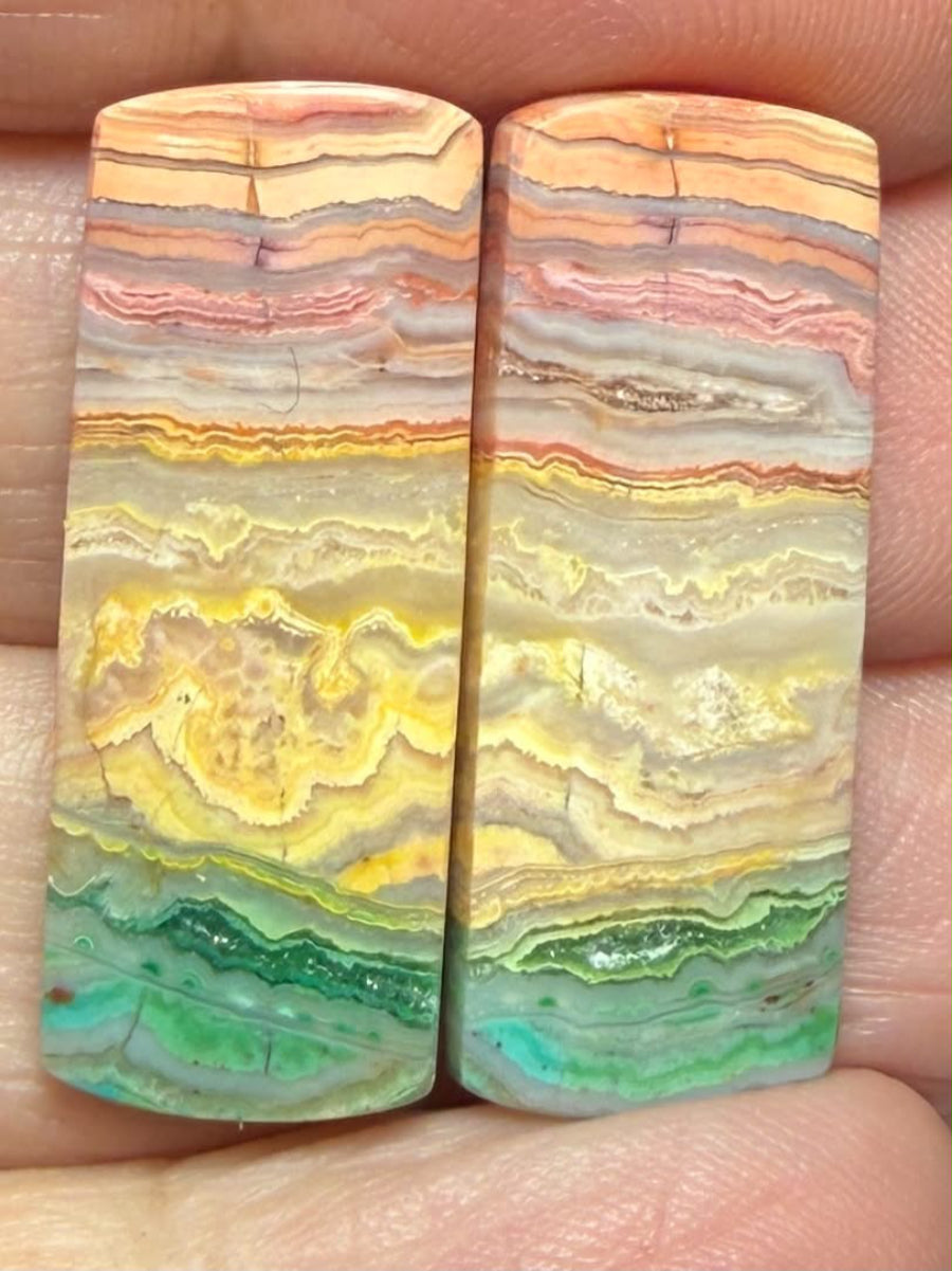 Rectangle 28x11mm Colour Enhanced Agate Cabochon Pair 39