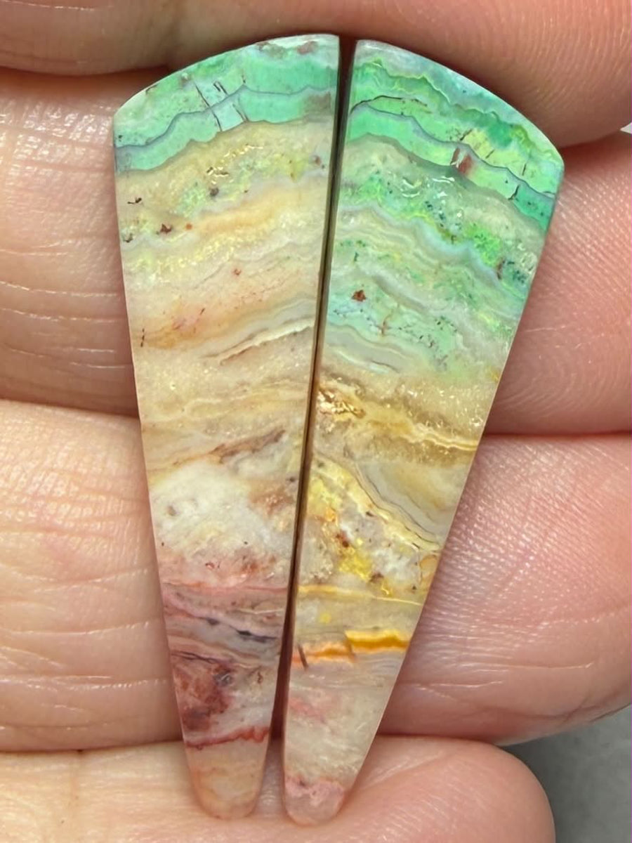 Freeform 35x10mm Colour Enhanced Agate Cabochon Pair 41