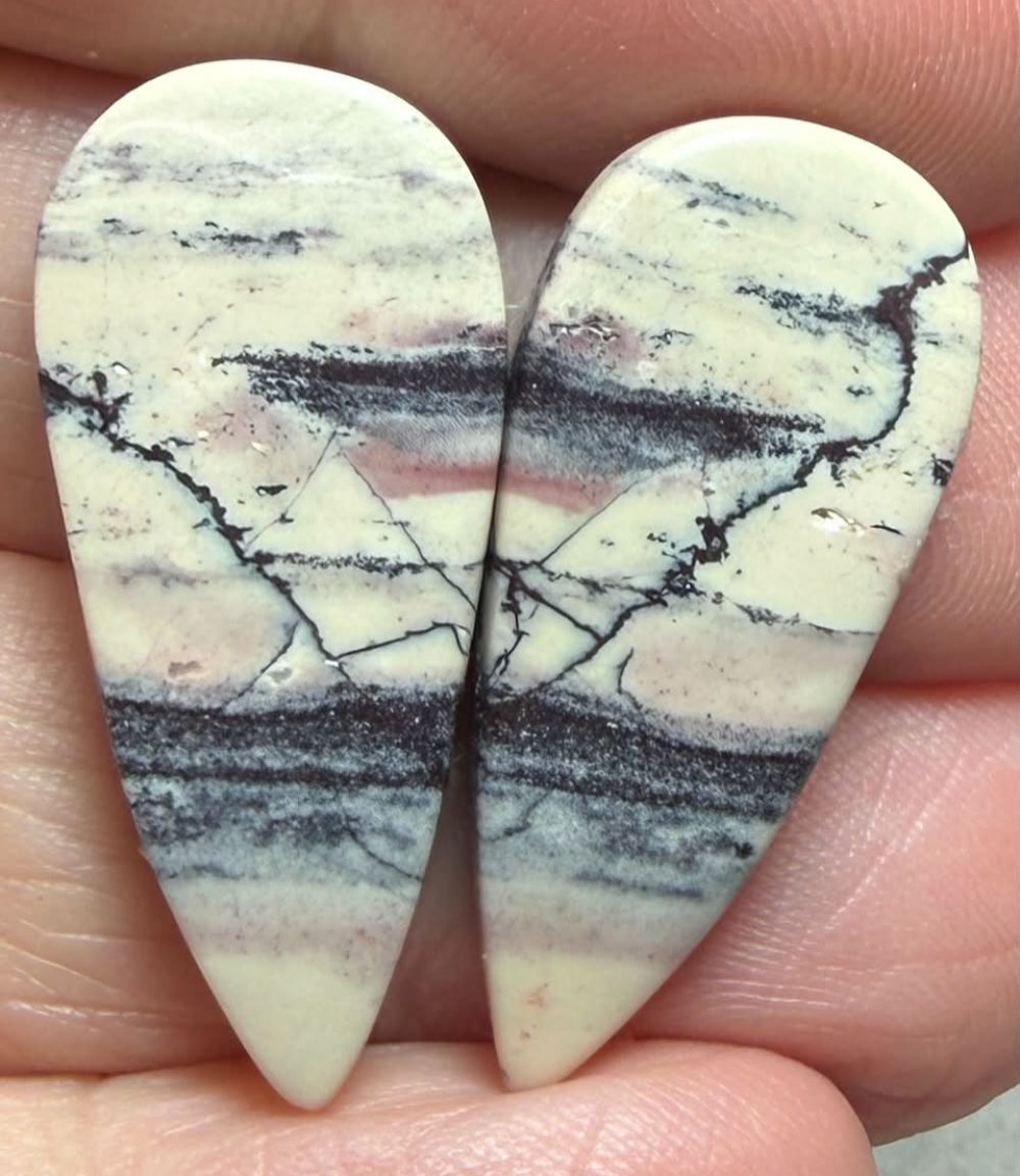 Teardrop 28x13mm Porcelain Jasper Cabochon Pair 10