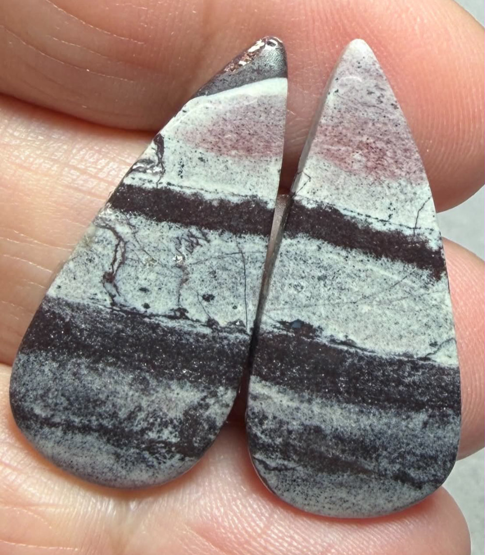 Teardrop 31x14mm Porcelain Jasper Cabochon Pair 24