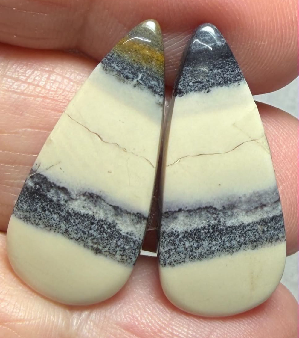 Teardrop 28x12mm Porcelain Jasper Cabochon Pair 33