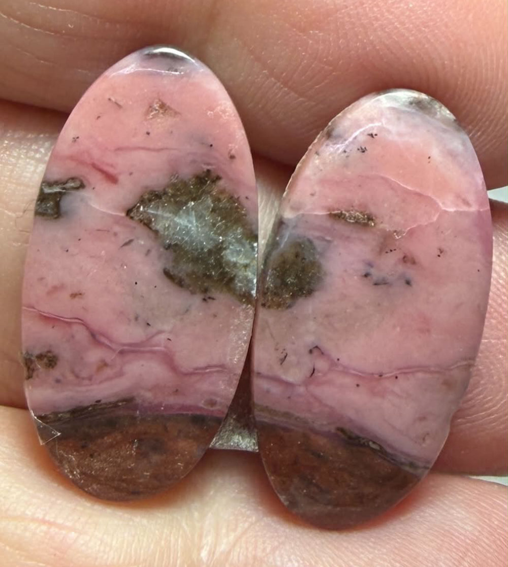 Oval 25x13mm Peruvian Pink Opal Cabochon Pair 10