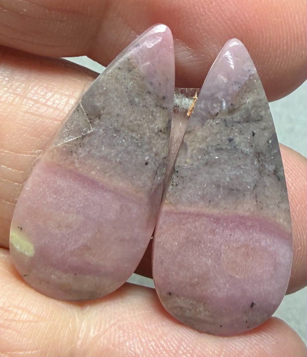 Teardrop 28x13mm Peruvian Pink Opal Cabochon Pair 23