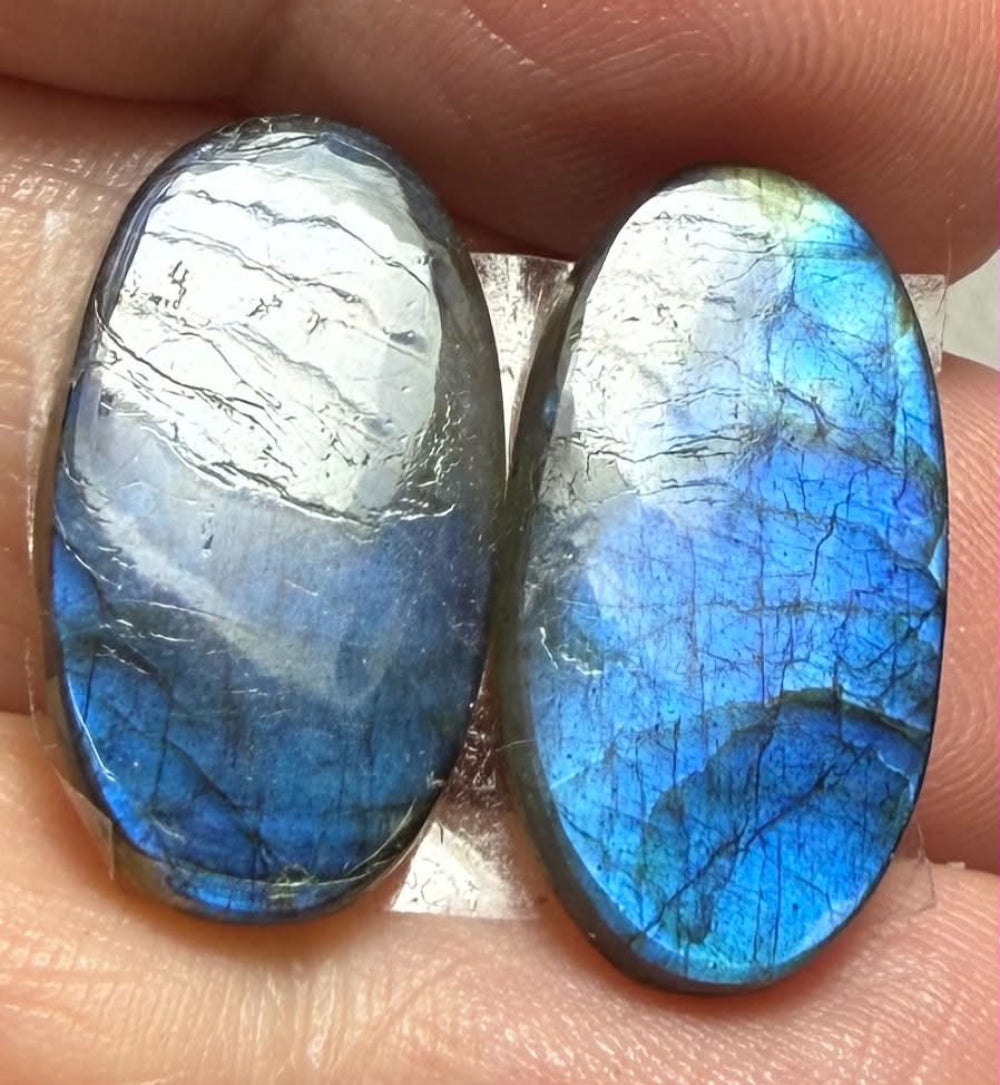 Oval 22x11mm Labradorite Cabochon Pair 21