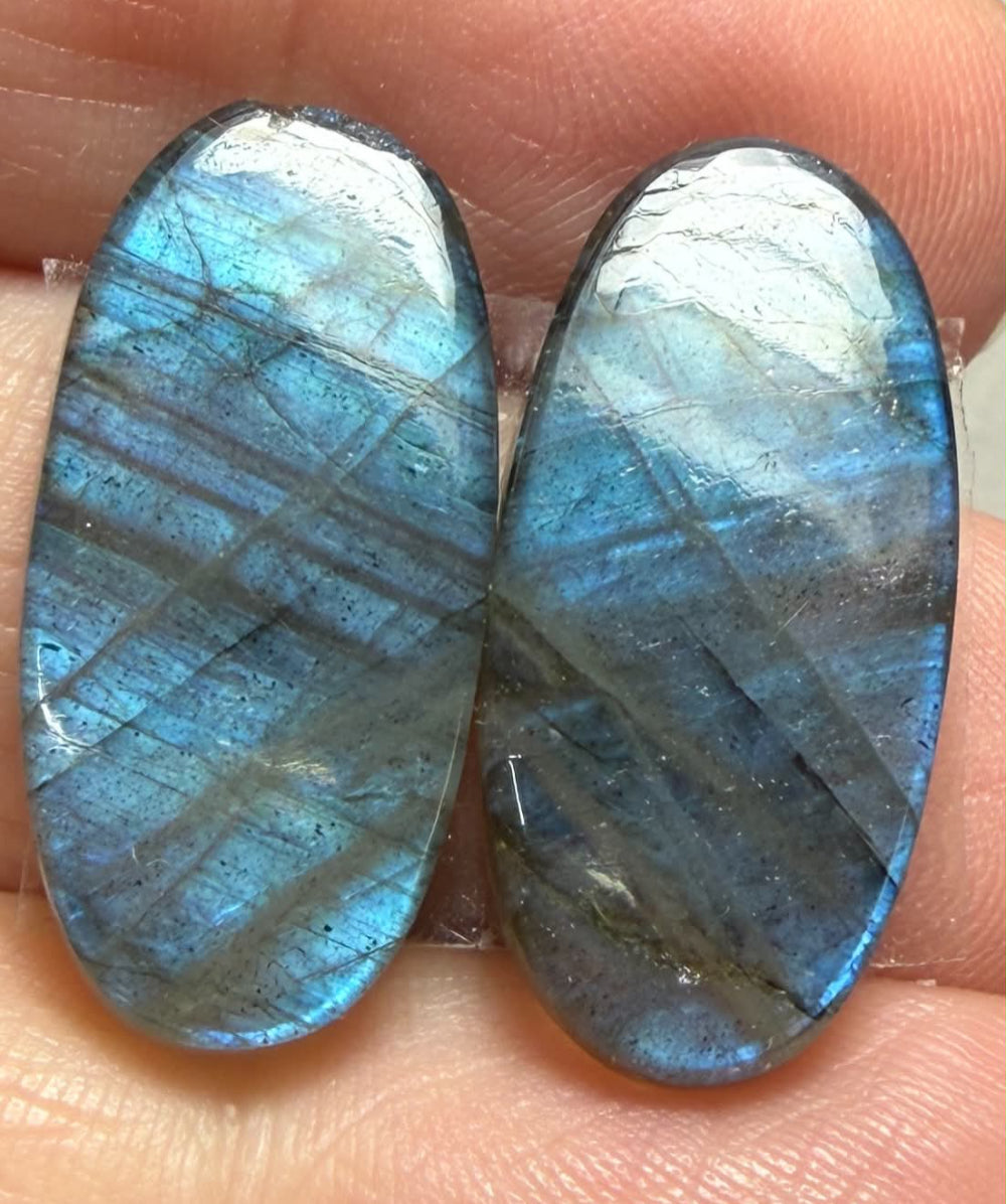 Oval 25x12mm Labradorite Cabochon Pair 30