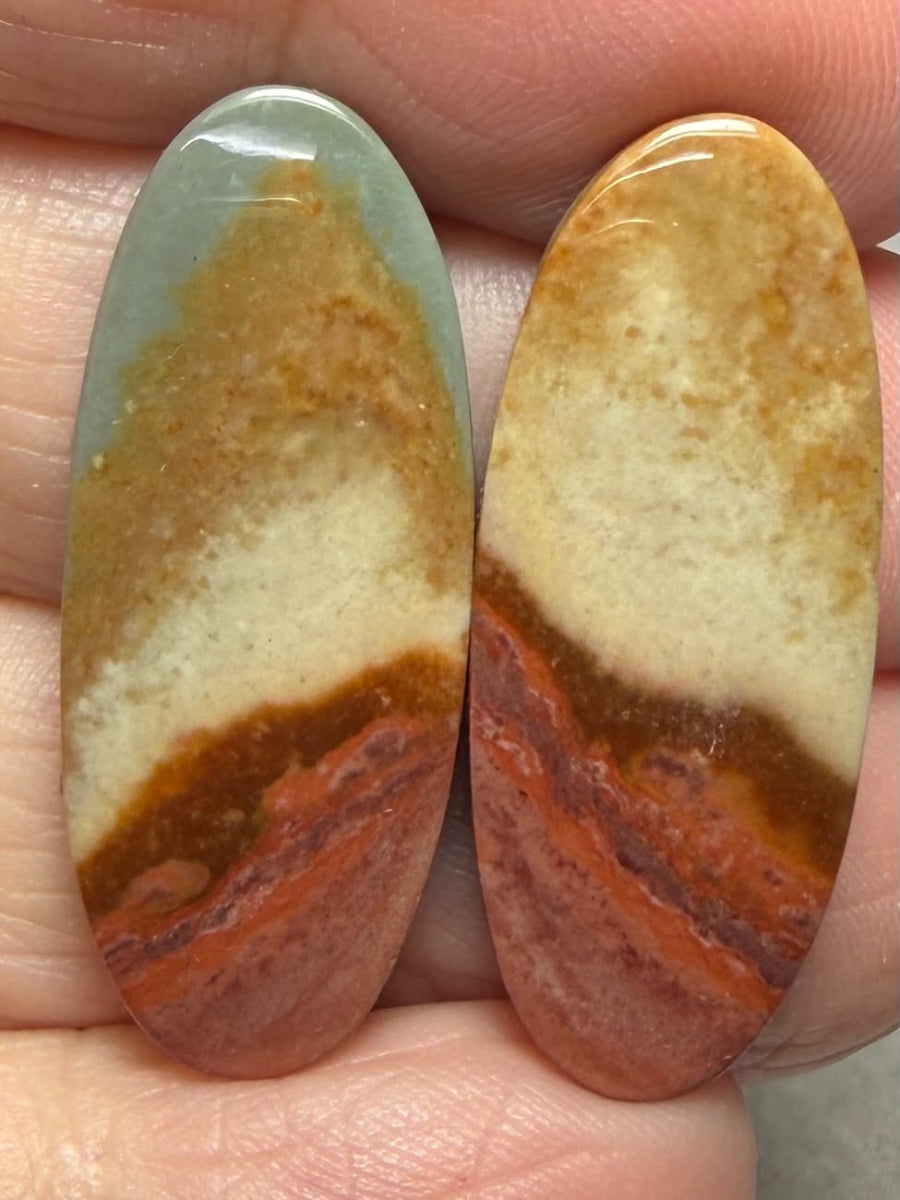 Oval 31x13mm Polychrome Jasper Cabochon Pair 04
